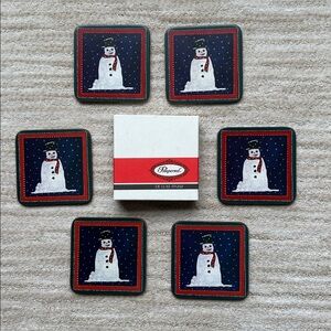 Set of 6 Pimpernel Christmas Snowman Coasters In Box Cork Back Holiday Christmas